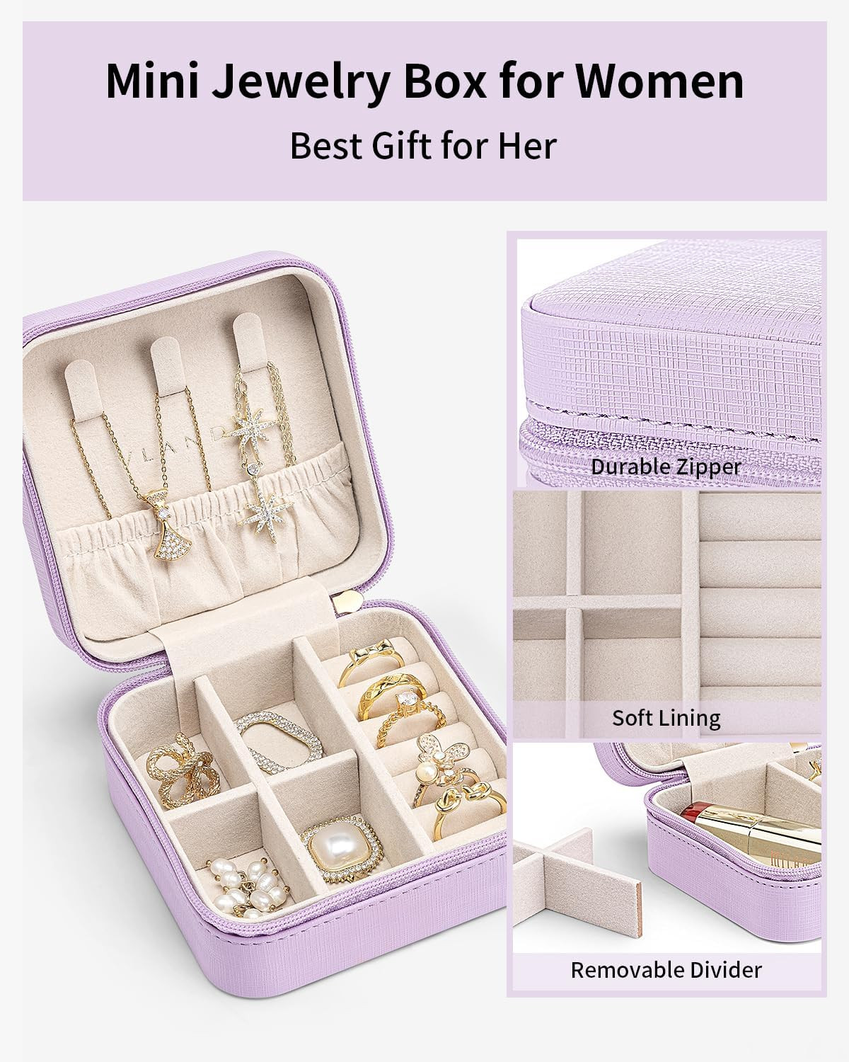 Small Travel Jewelry Box Organizer – Girls Women Gift Rings Earrings Necklaces J