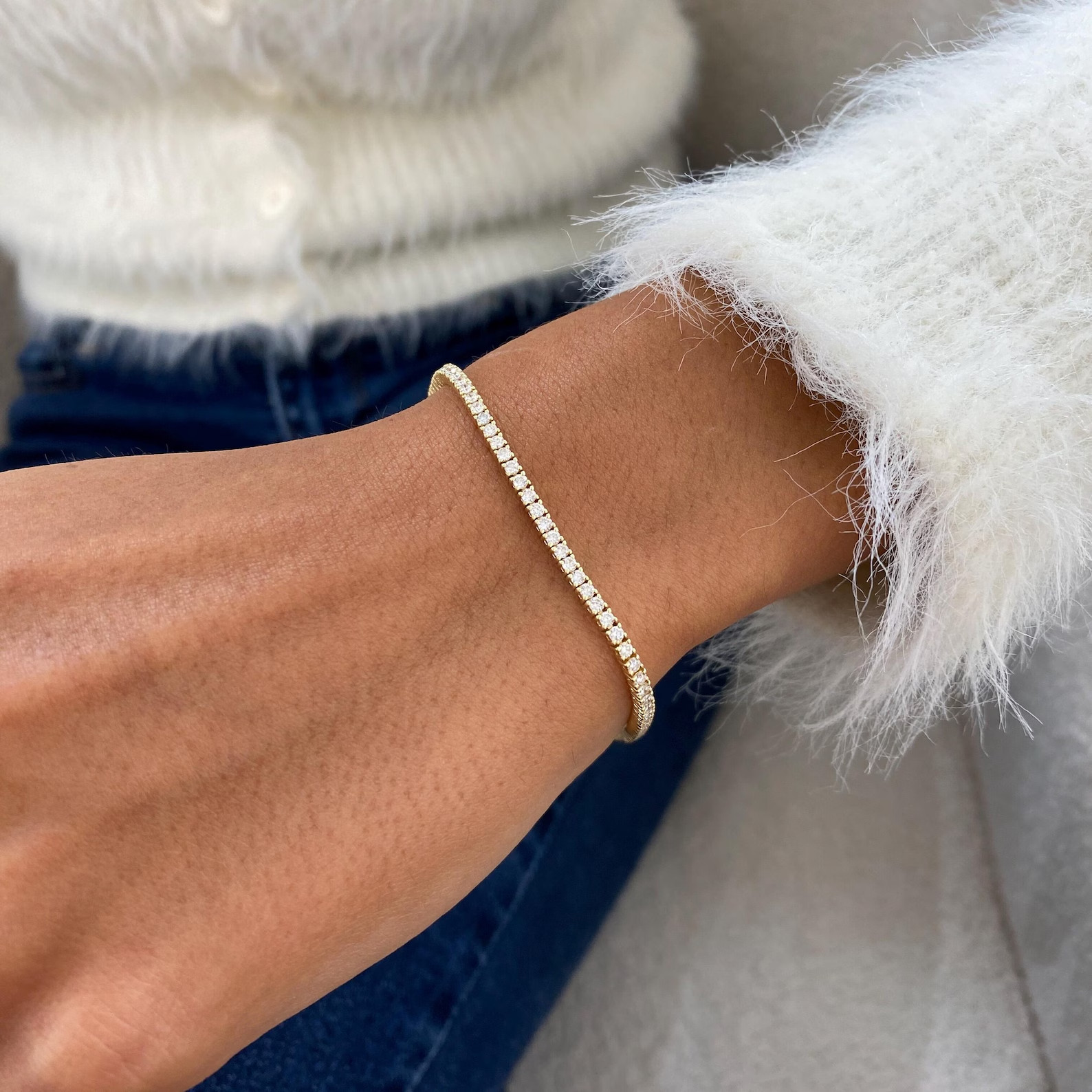 14K Yellow Gold Round Cut Natural Diamond Women’s Lovely Gift Tennis Bracelet
