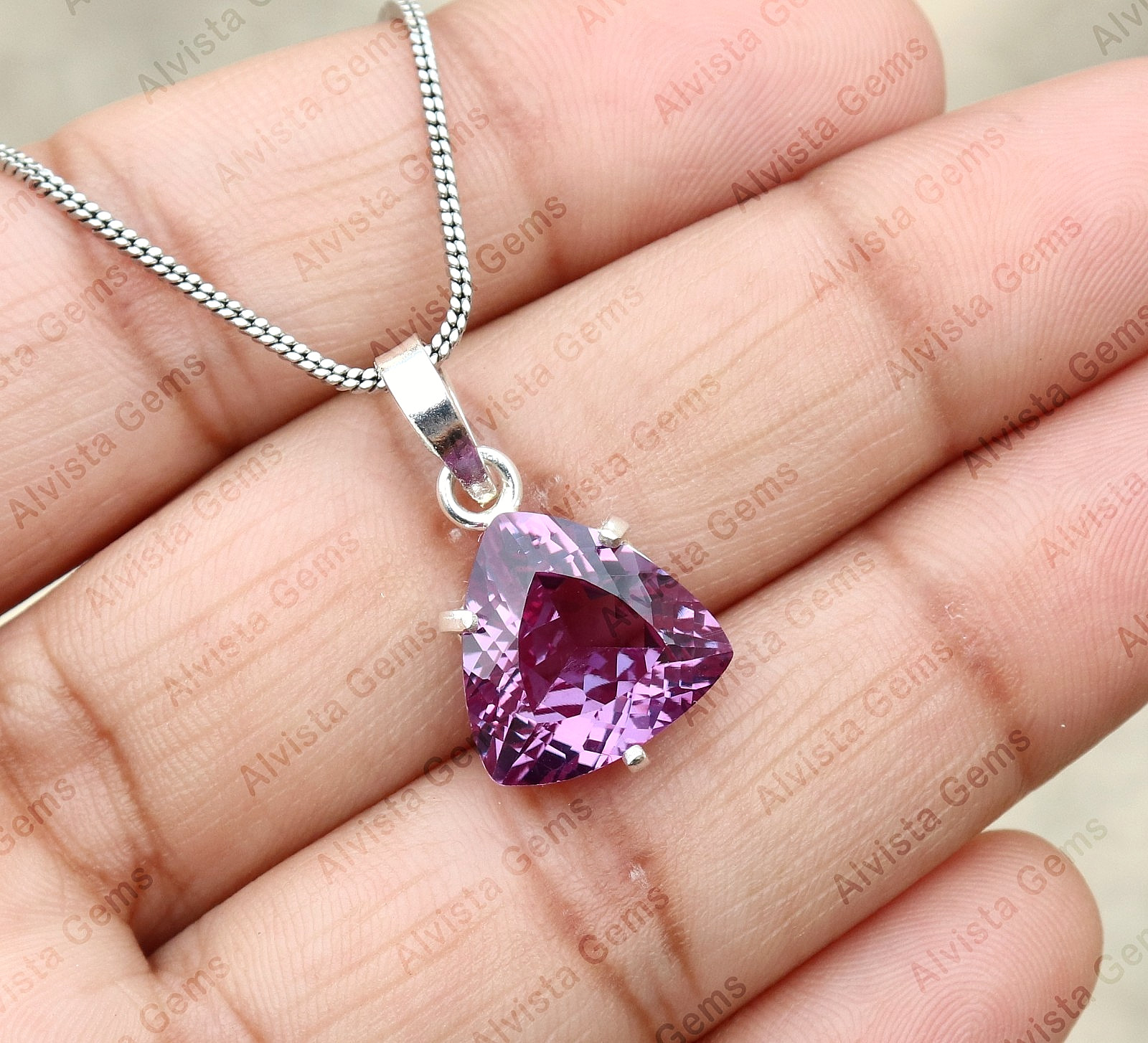 Natural Color Change Alexandrite Certified Trillion Gemstone Pendant 925 Silver