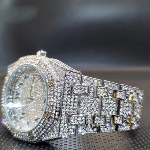 Arabic Hip Hop Luxury Ice out Men Watch Iced Bling Silver Cz Diamond Waterproof