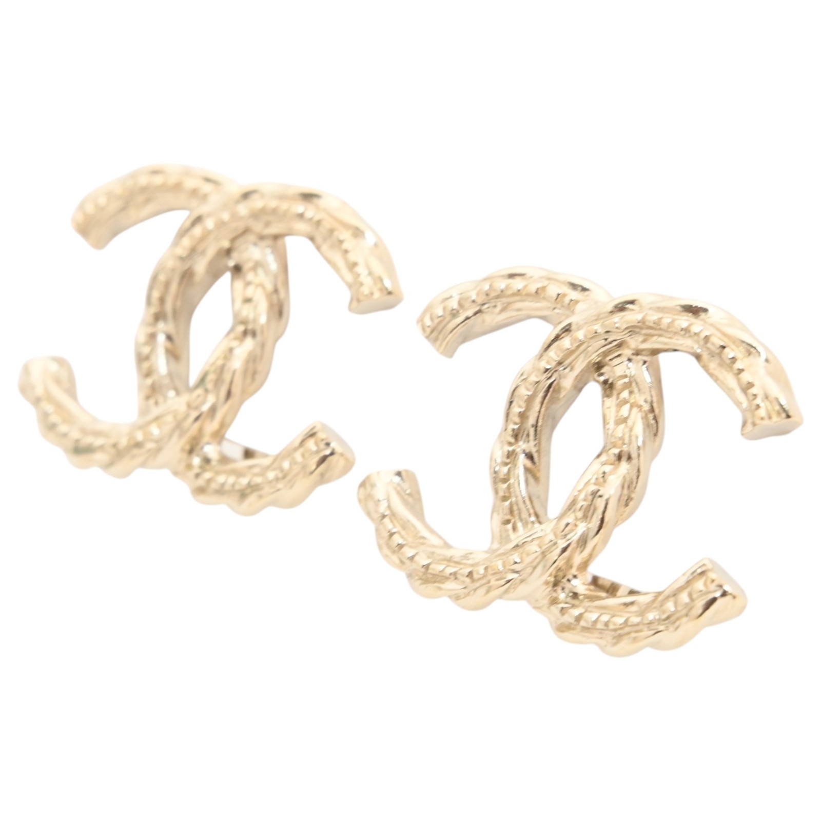 Auth CHANEL Coco Mark Logo Rope Motif Earrings Accessory ch8949cc