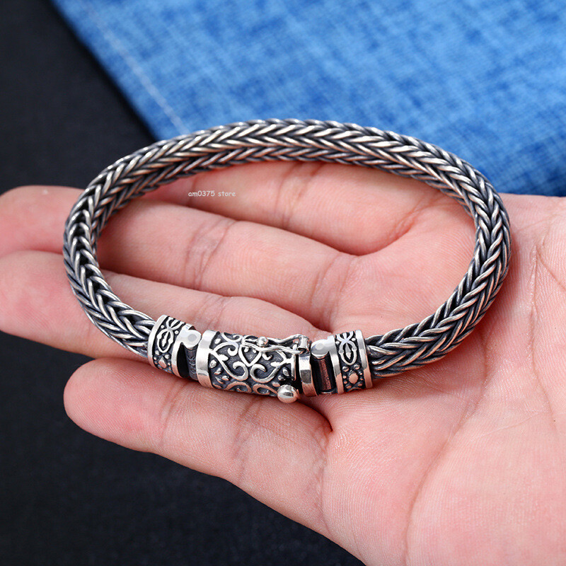 Real Sterling Silver 925 Metal Purity Bracelet Men’s 7mm Cloud Round Wheat Link