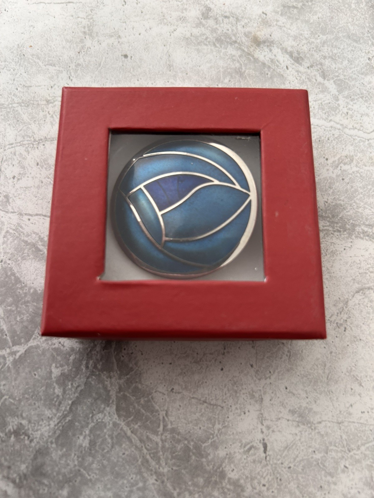 Signed SEA GEMS Blue Enamelled 42mm Round Rennie Mackintosh Rose style Brooch