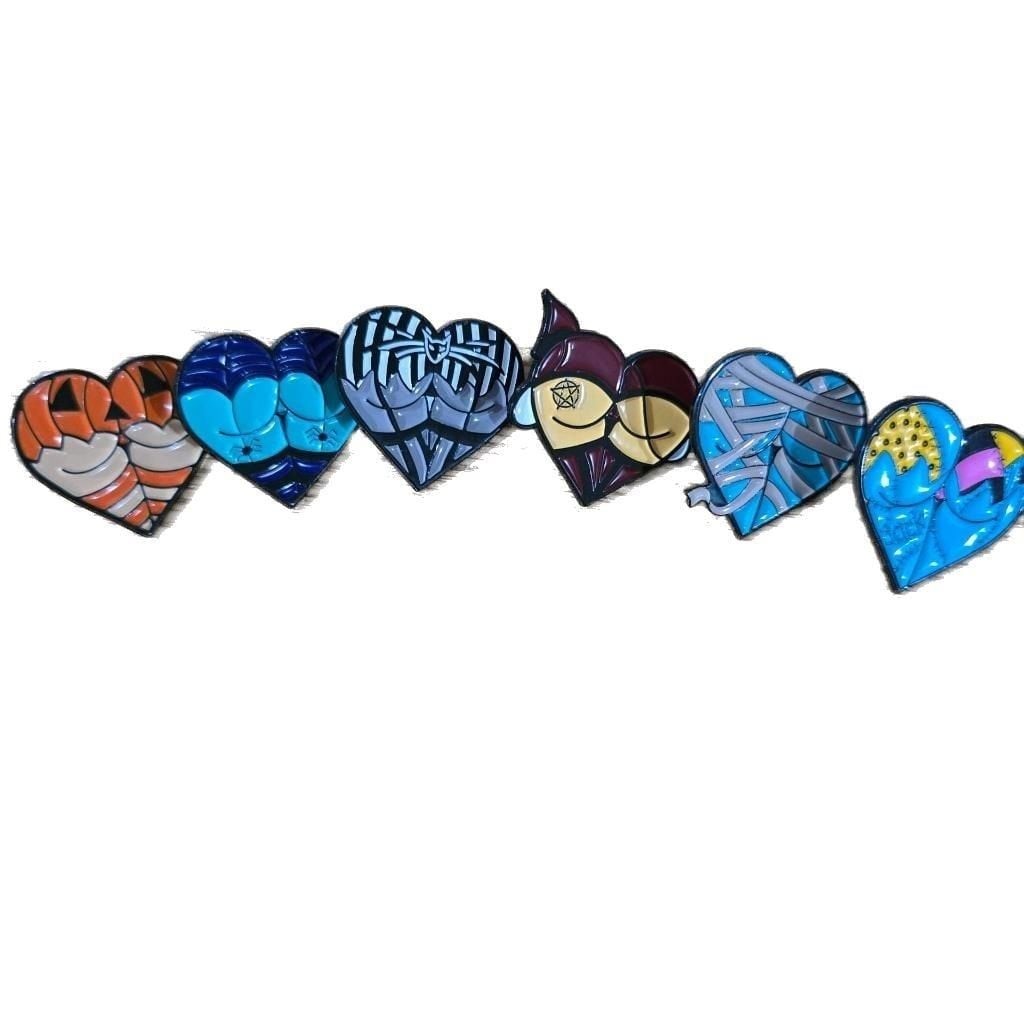Set of 6 Halloween-Themed Heart Enamel Lapel Pins