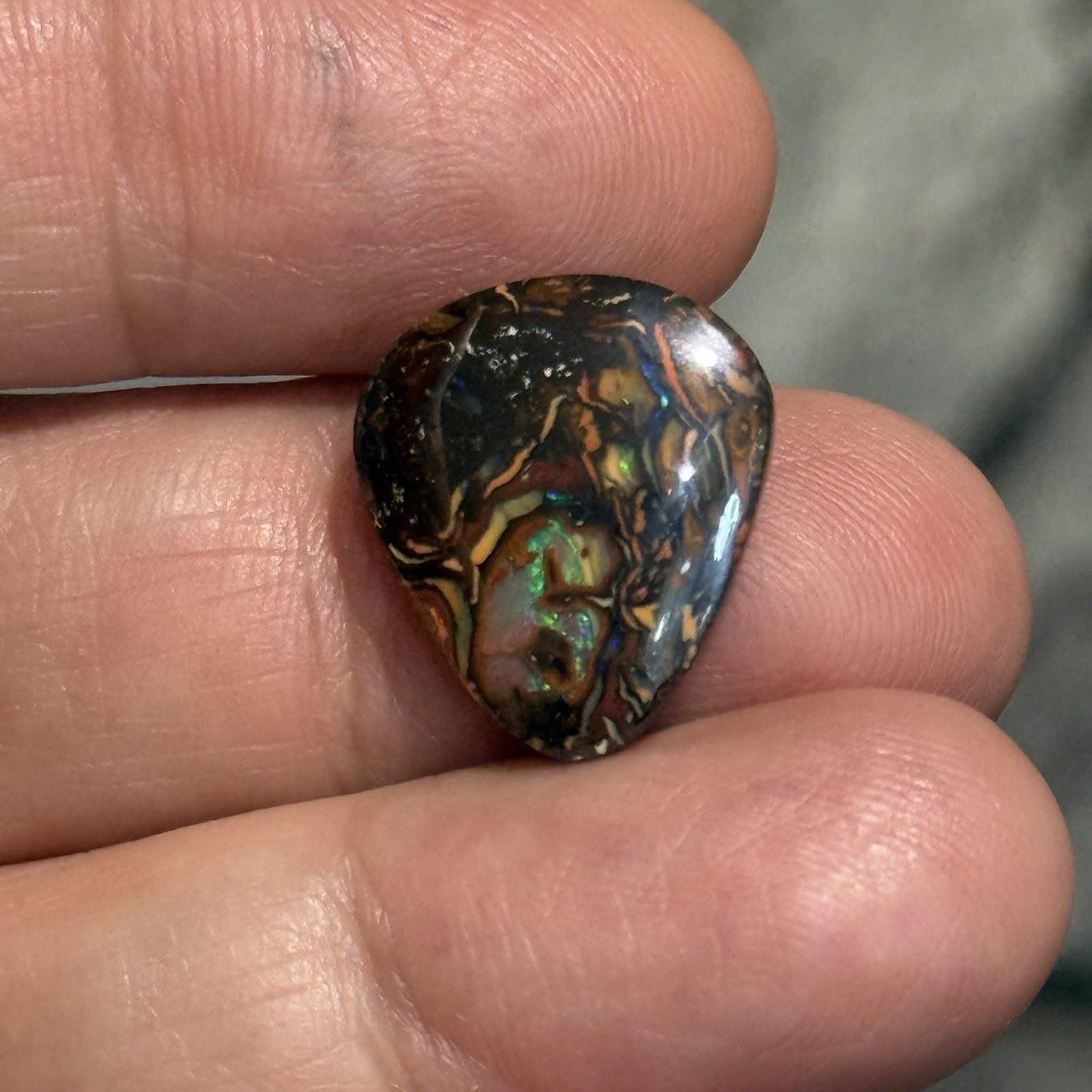 9.7ct 17x15x4.3mm Colorful Australian Koroit Boulder Opal Drop Cabochon Gem