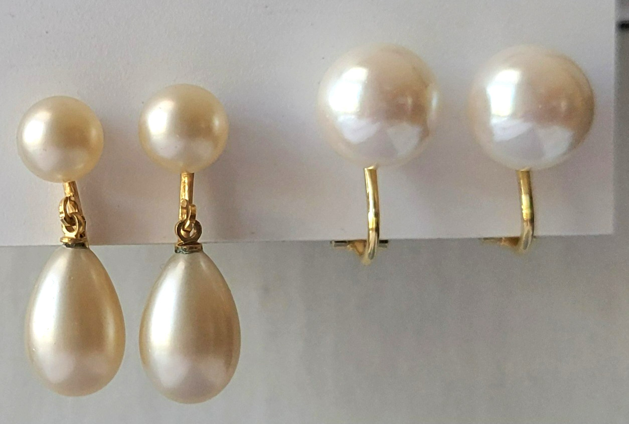 NWOT Vintage Faux Pearl Clip-On Earrings Gold Tone Lot 2 Pairs Incl. Trifari