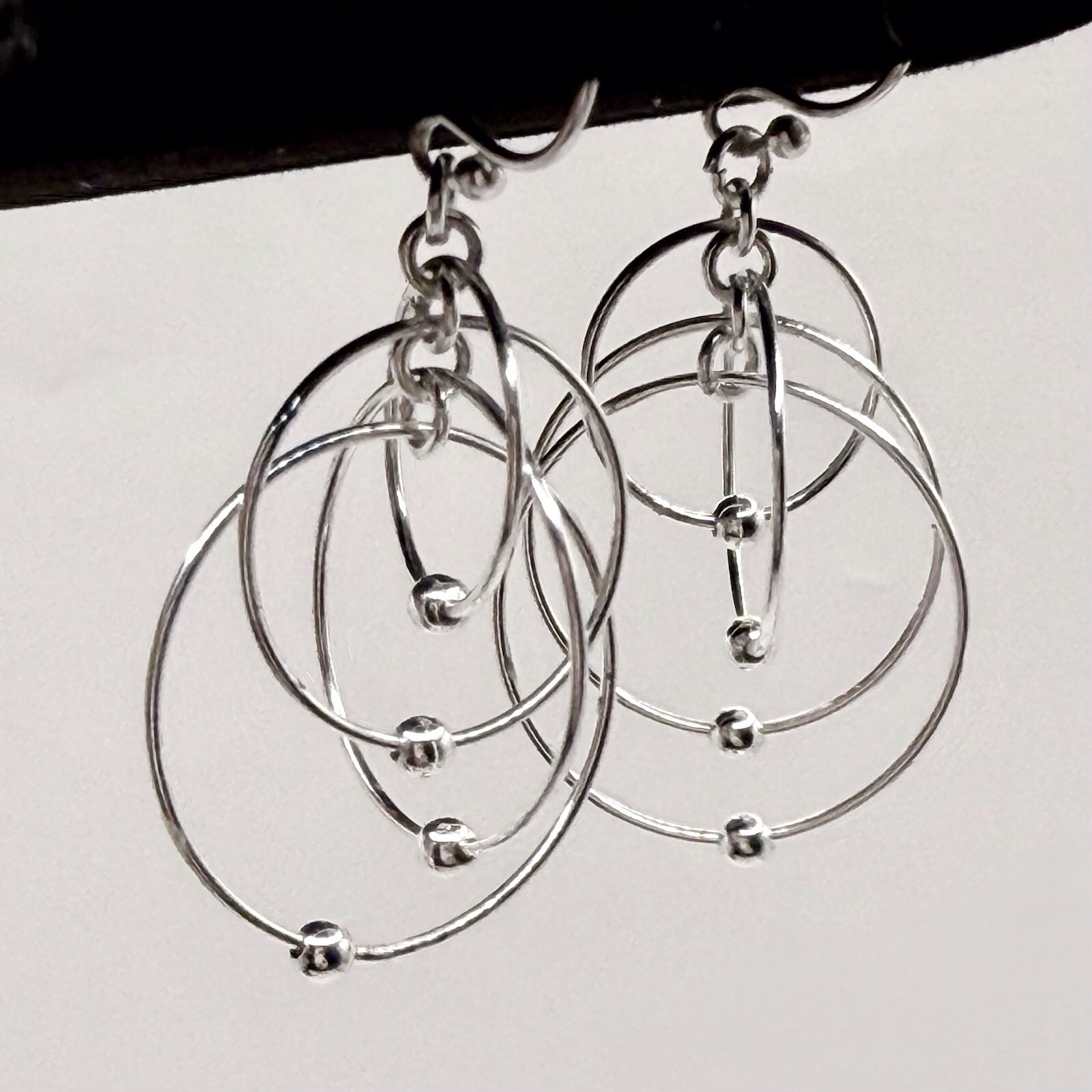 Sterling Silver 925 Multi Hoop Dangle Earrings Modern Kinetic Drop