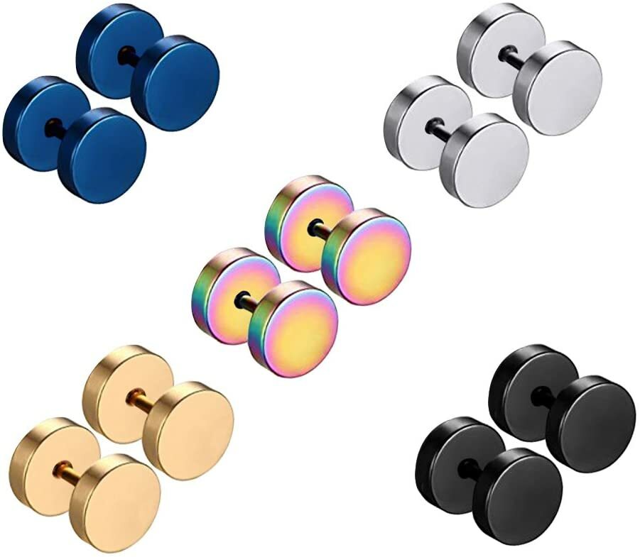 Stainless Steel Unisex Men Women Barbell Stud Earrings Punk Ear Piercing Plugs