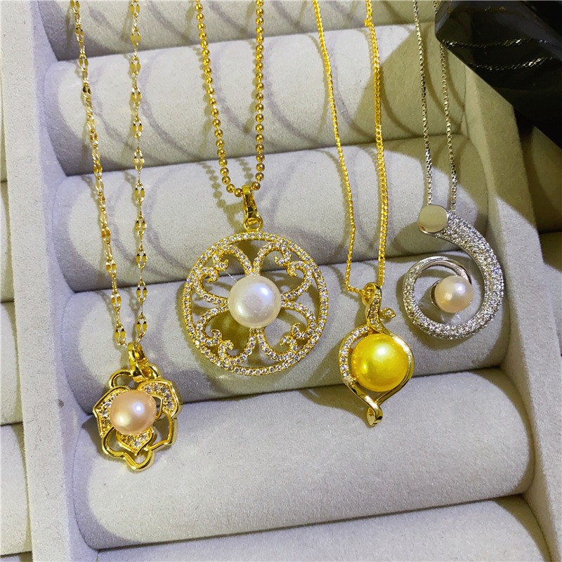 Bulk Random 10pcs Mix Natural Pearl Pendant Necklaces Women Hollow Floral Gift