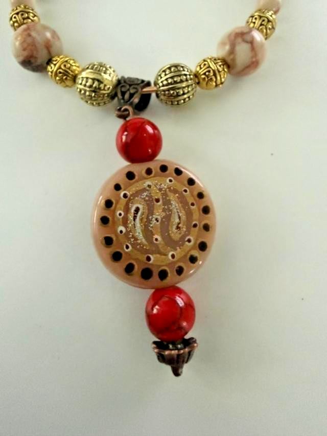 Boho Pink Red Mixed Bead Open Wire Bangle Bracelet Drop Charm 2.5″