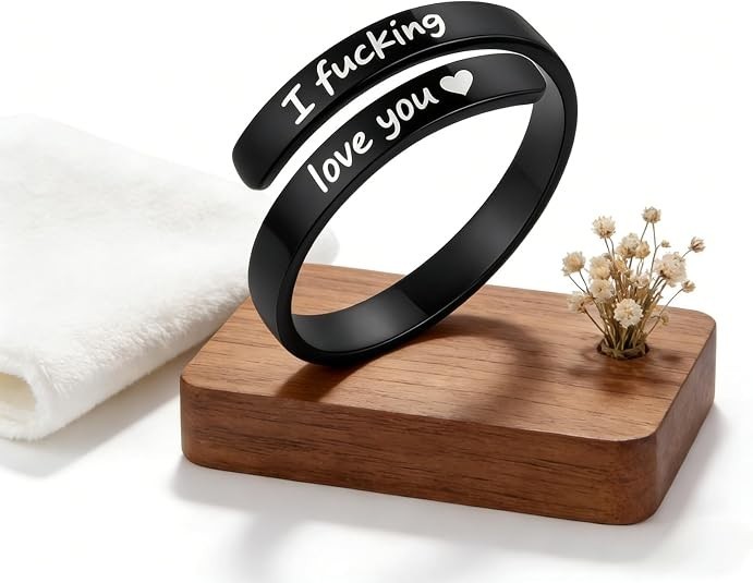 I Fcking Love You Ring, Stainless Steel Engraved Inspirational Words Heart Open