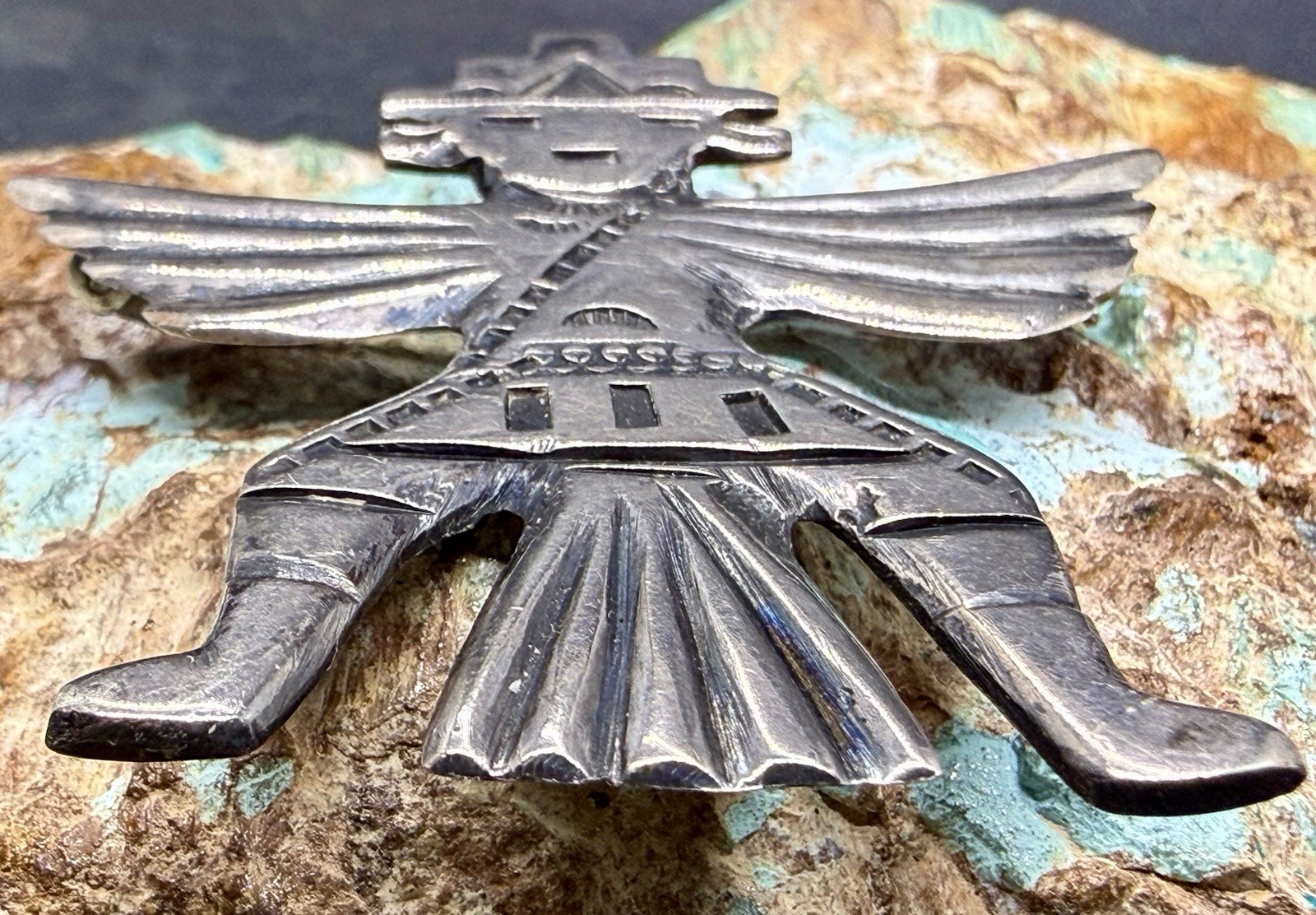 RARE 1930-40’s “U.S ZUNI 1” Signed C.G Wallace Sterling Knifewing Brooch Pin SEE
