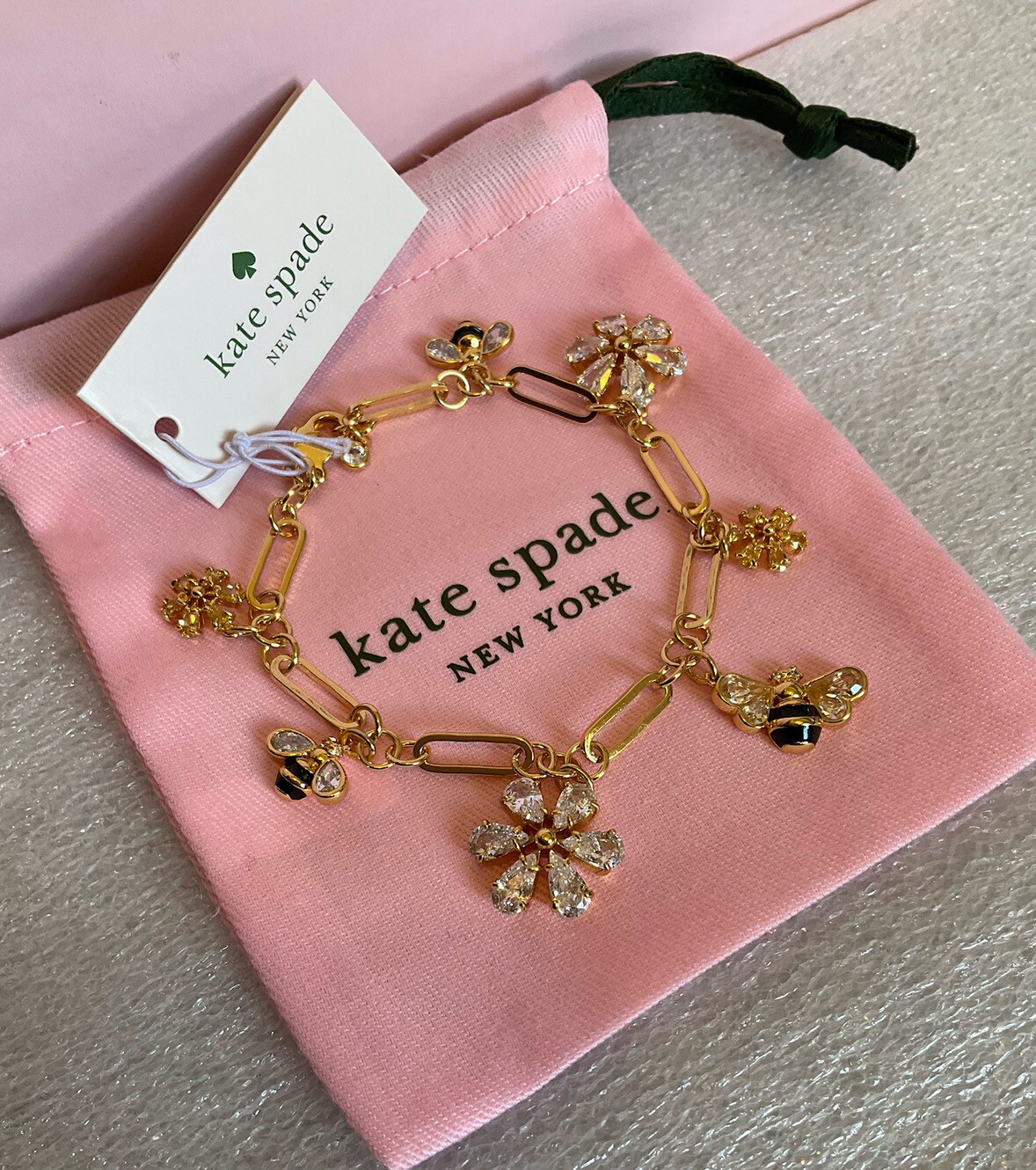Kate Spade New York 12K Gold Plated Metal All abuzz stone bee charm bracelet