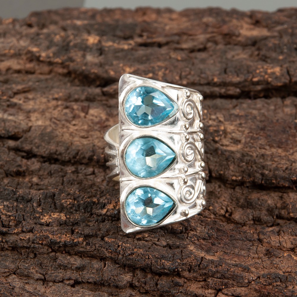 Blue Topaz Gemstone 925 Sterling Silver Ring Handmade Jewelry Ring Gift For