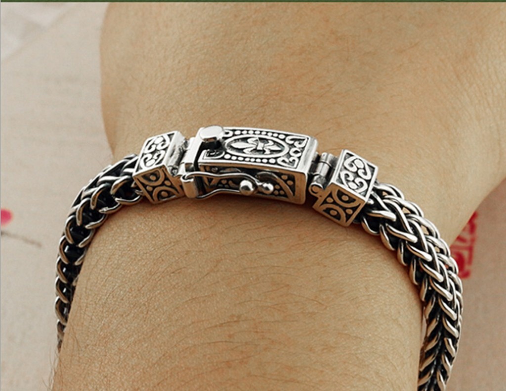 Men 40g 925 Sterling Silver Vintage Silver Dragon Braid Chain Bracelet 8.5″