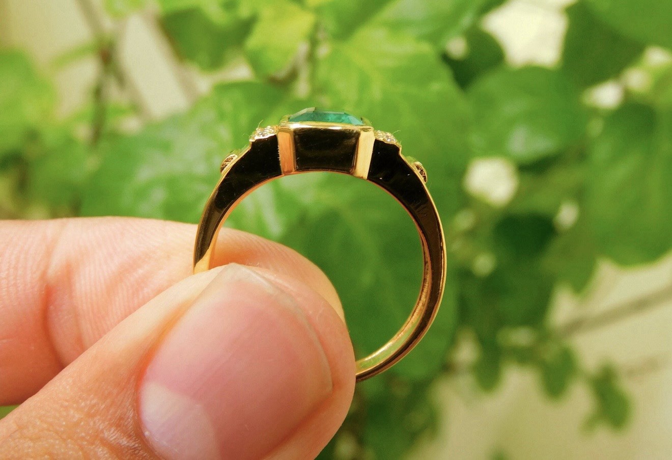 Natural Emerald Ring 14k Solid Yellow Gold Emerald Diamond Ring