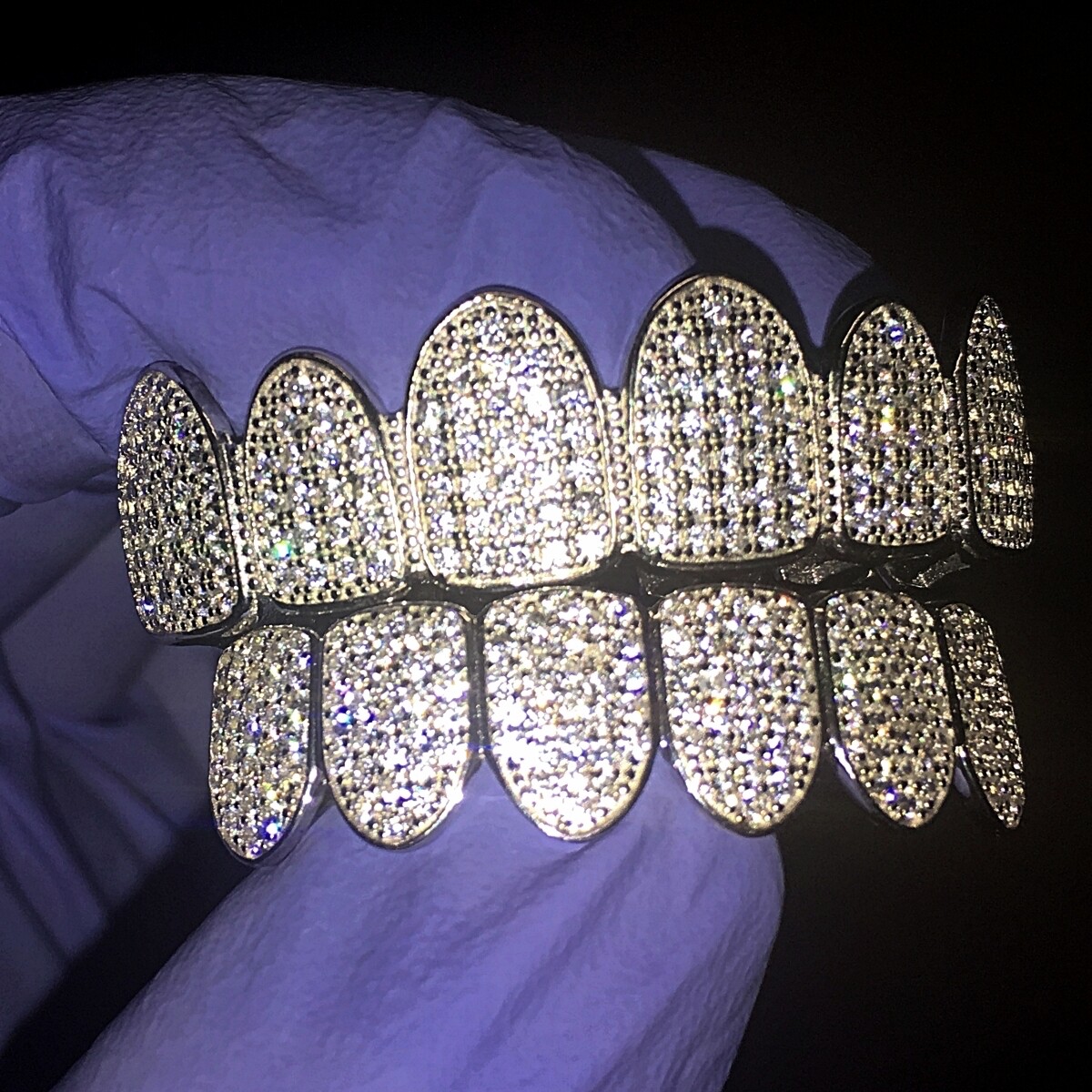 Men’s Real 925 Silver Grillz White Iced Micro Pave CZ Flooded Out Teeth Grills