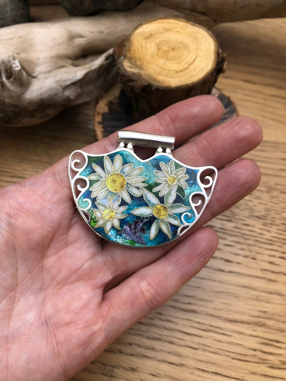 Sterling Silver handmade minankari – cloisonne enamel- Flowers