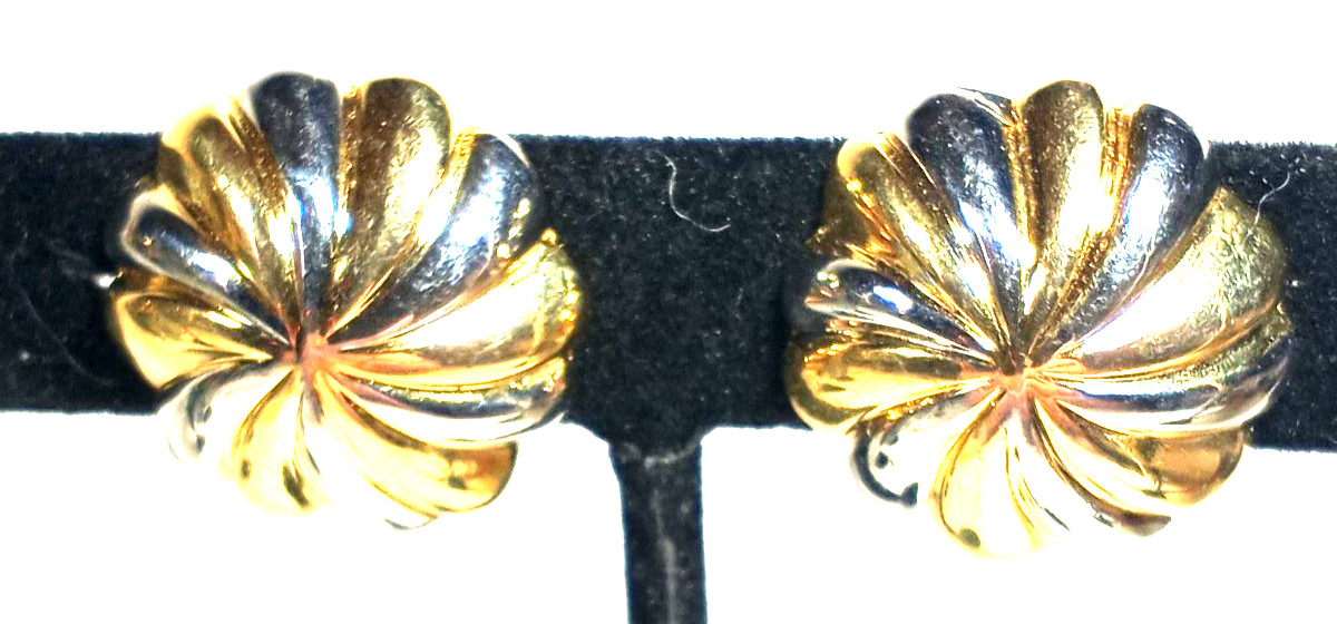 Vintage Gold & Silver Color 1″ Pinwheel Shape Clip on Earrings