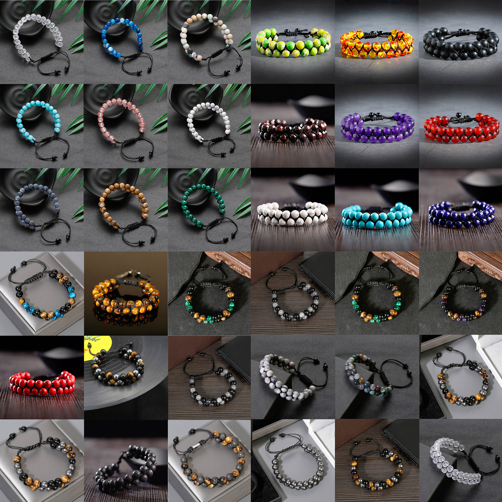 Natural Stone Bead Double Layer Braided Bracelet Bangles Healing Therapy Jewelry