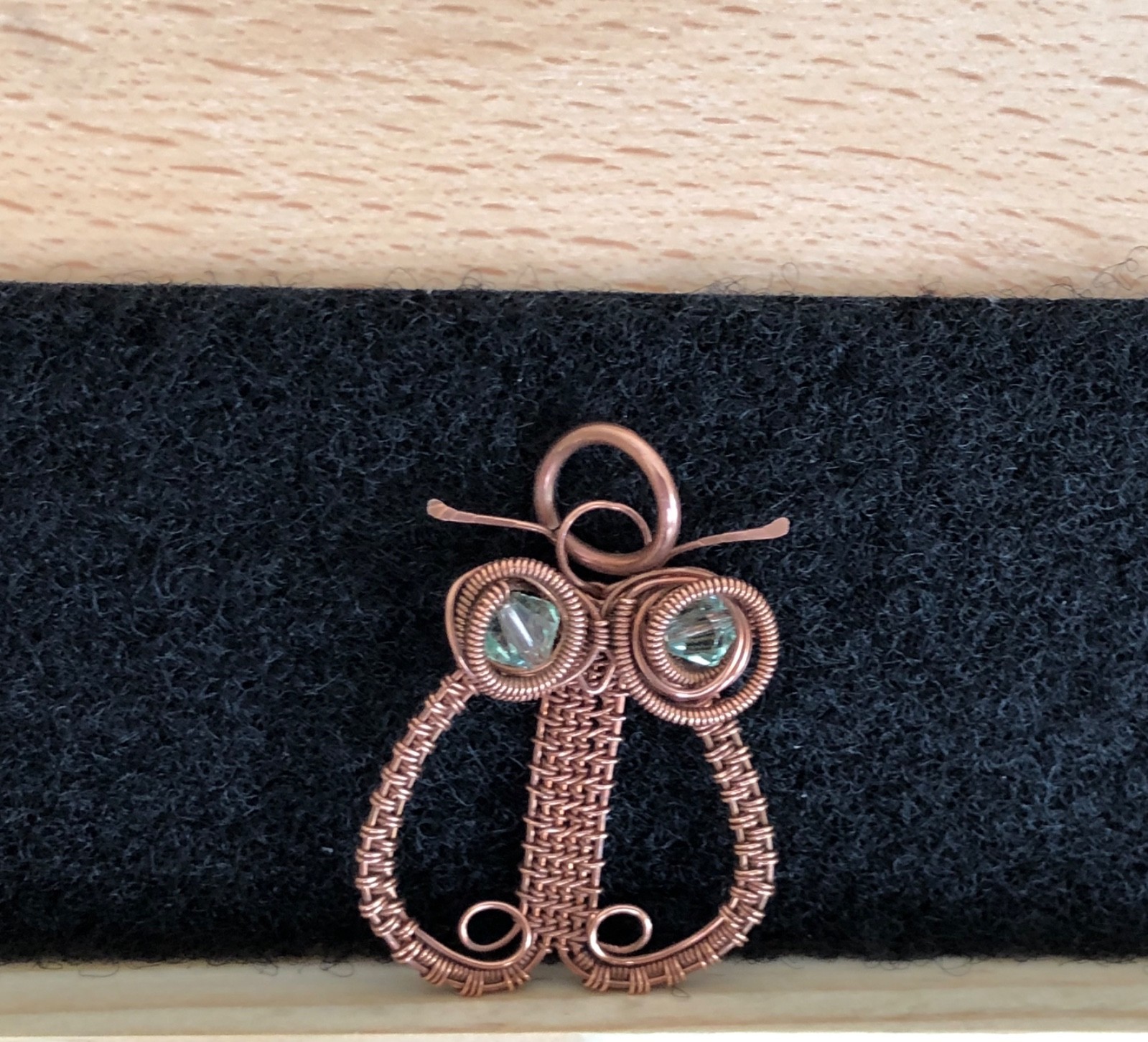 Wise Owl Pendant Hand Crafted Wire Wrapped Copper jewelry US made with Swarovski