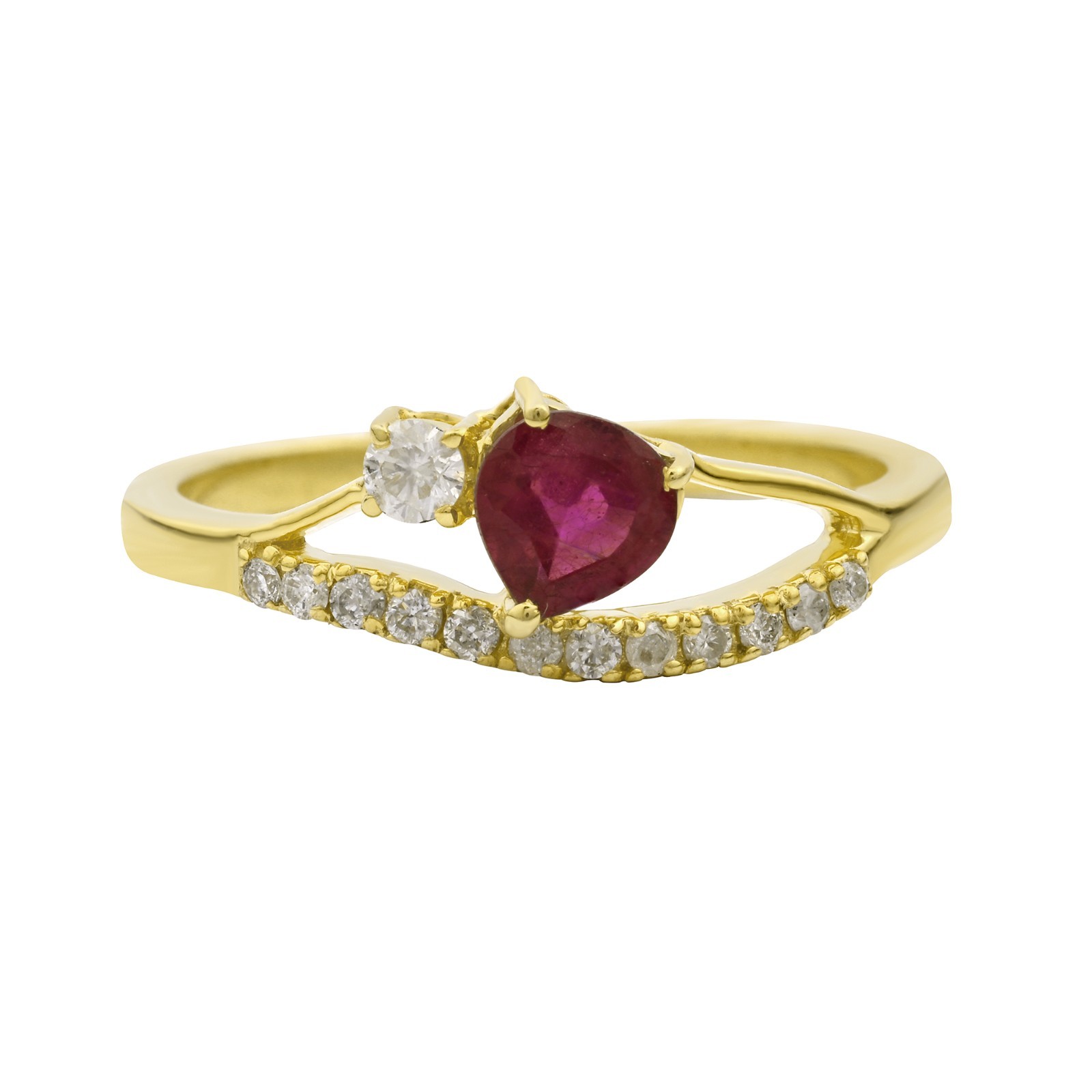 BMG Jewelry Solid 14K Yellow Gold Genuine Ruby and Diamond Engagement Ring