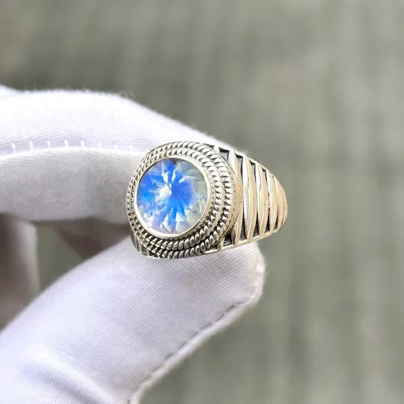 Natural Moonstone Ring 925 Sterling Silver Men’s Statement Handmade Ring