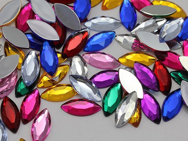 20x9mm Assorted Colors Flat Back Acrylic Navette Gems – 120 Pieces