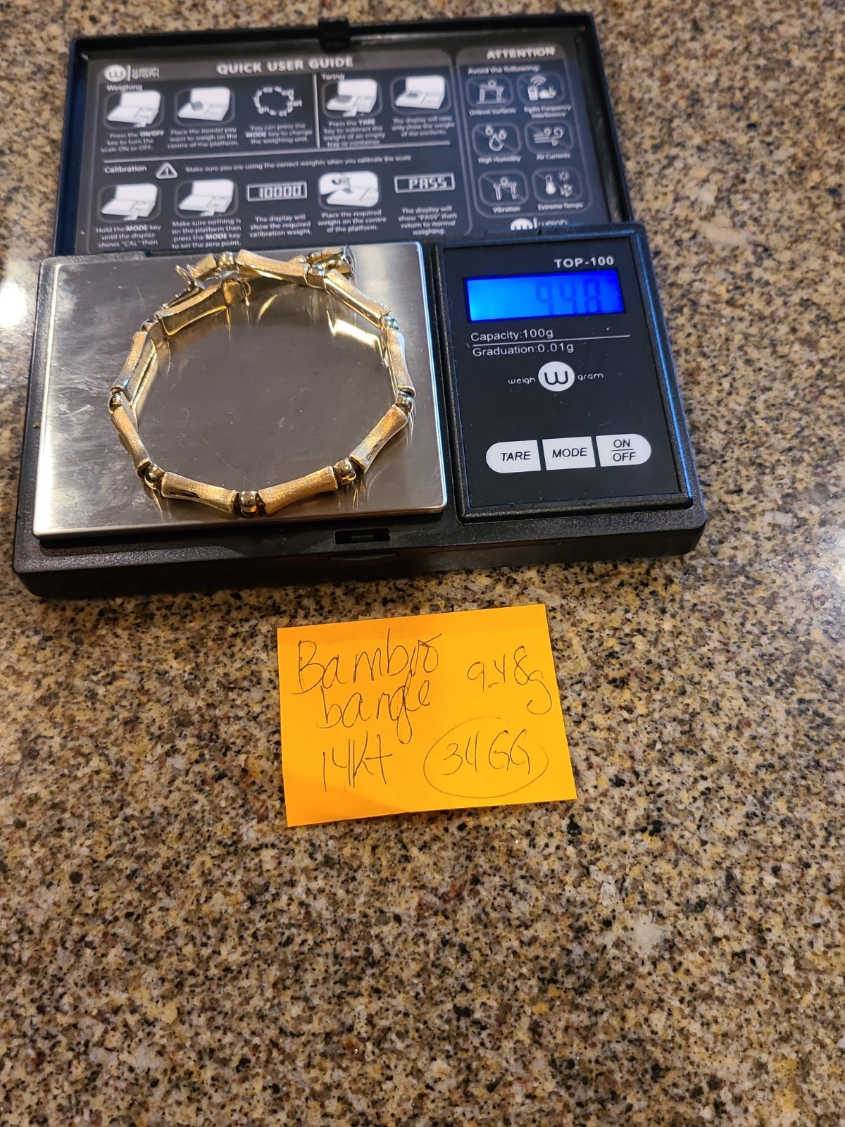 Bracelet 14 kt Turkey in bamboo link design. Brushed gold. 9.48 g. 8 in w clasp.