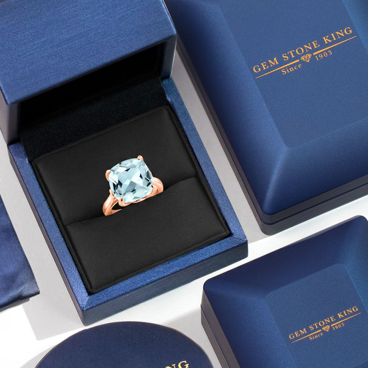 10.90 Ct Sky Blue Simulated Aquamarine White Topaz 18K Rose Gold Plated Silver