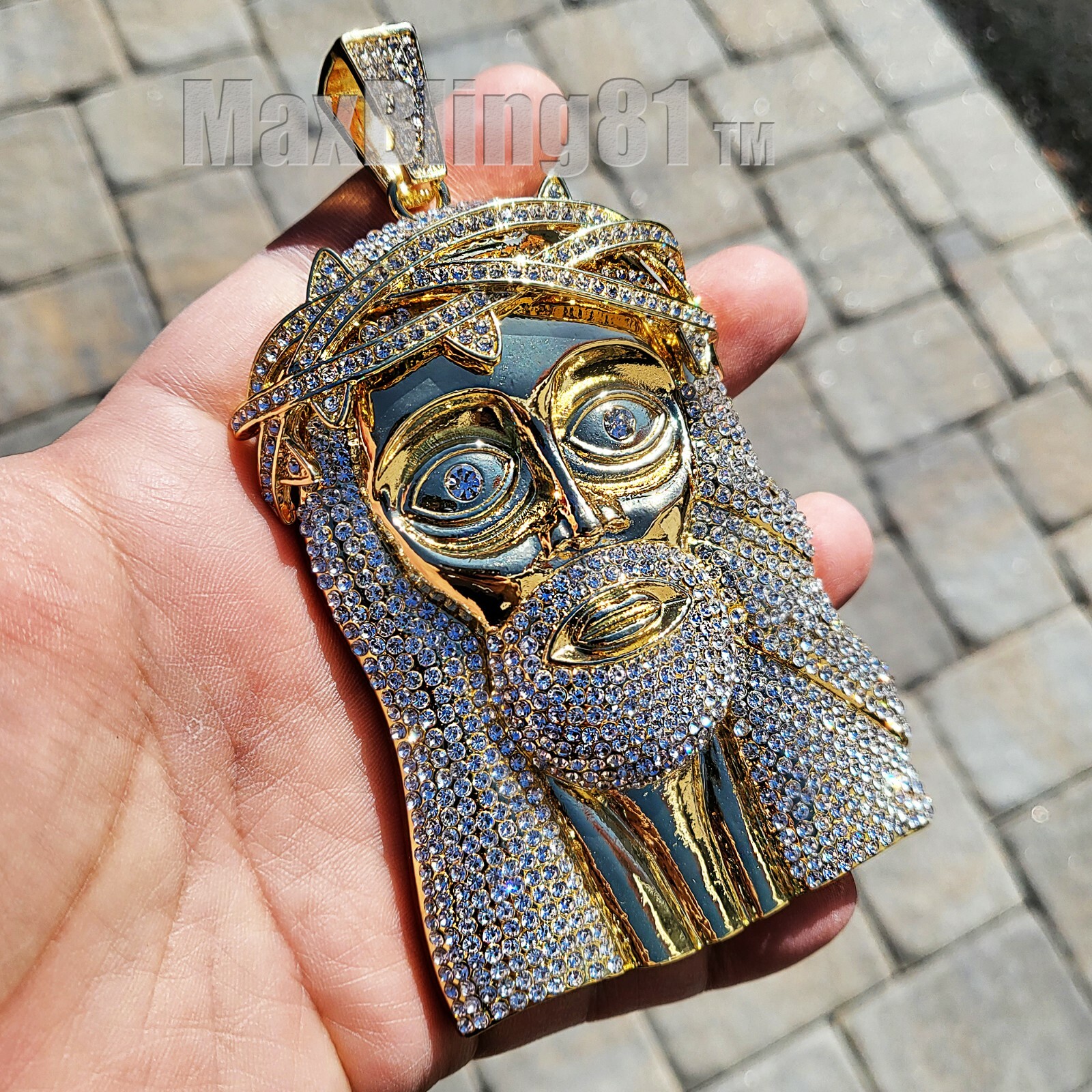 HIP HOP STYLE ICED GOLD SILVER PLATED BLING XXL LARGE JUMBO JESUS HEAD PENDANT