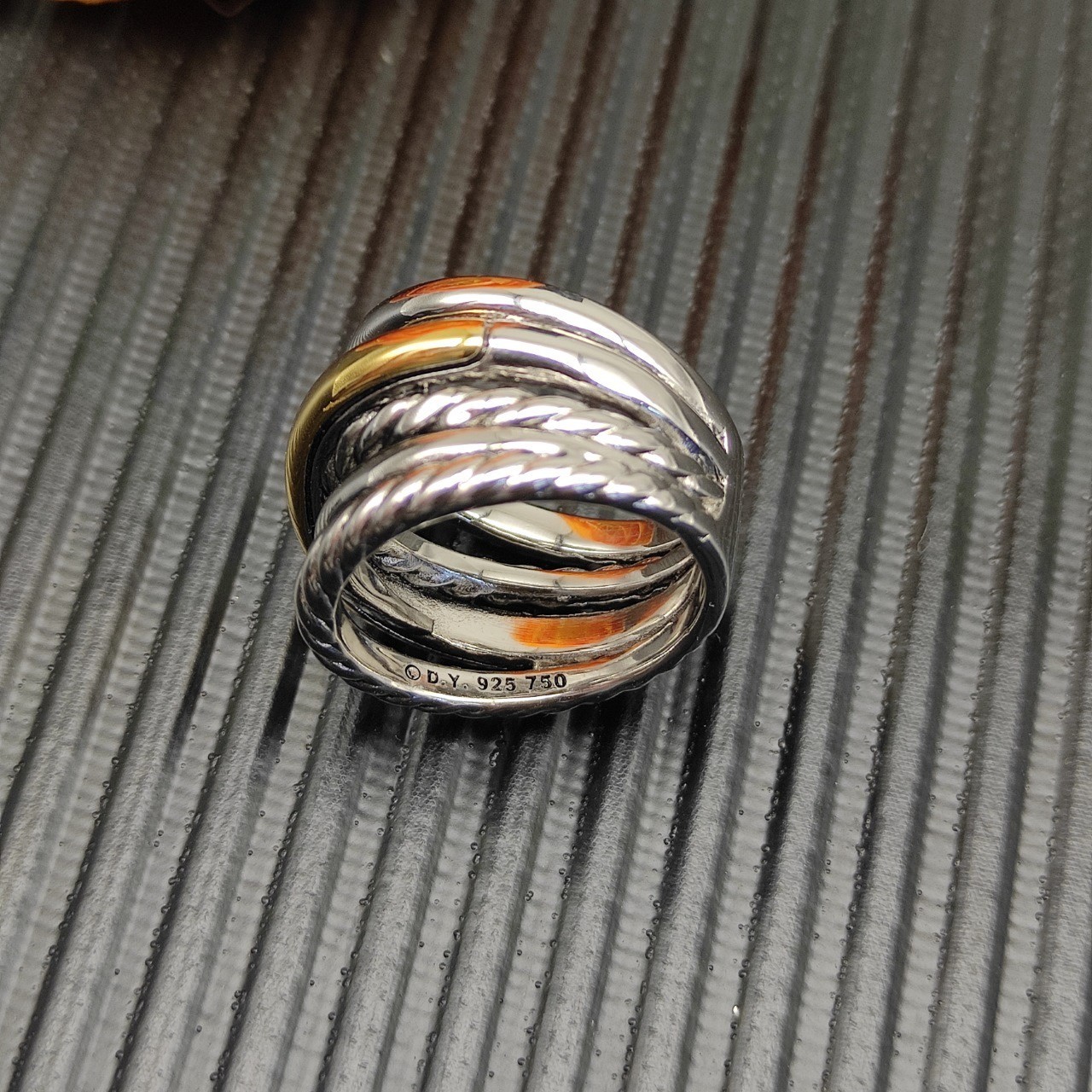 David Yurman Sterling Silver Crossover Five Row Ring with 18k Gold Size 8