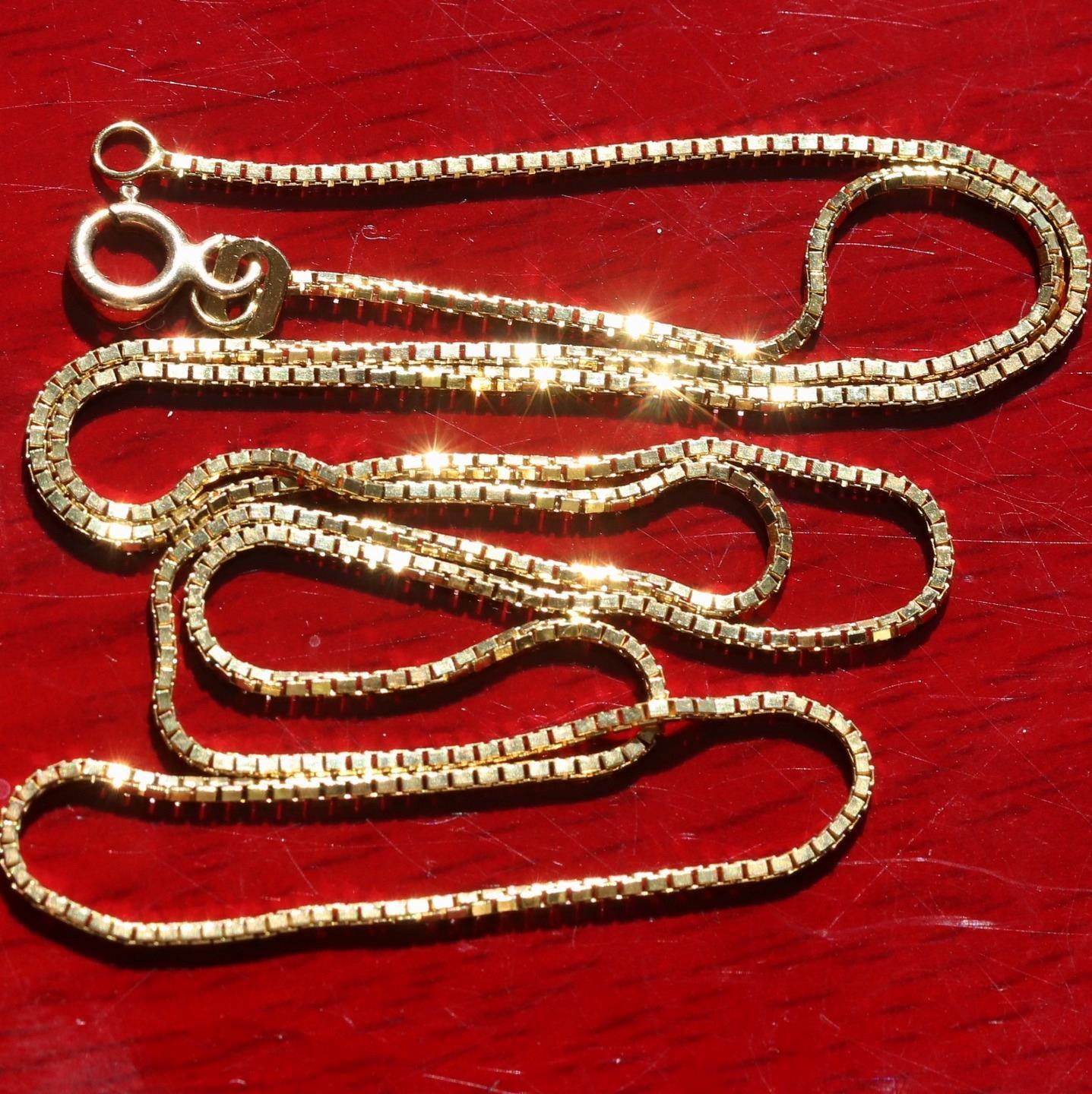 14k yellow gold necklace 18.0″ box link chain vintage handmade 2.6gr N2801