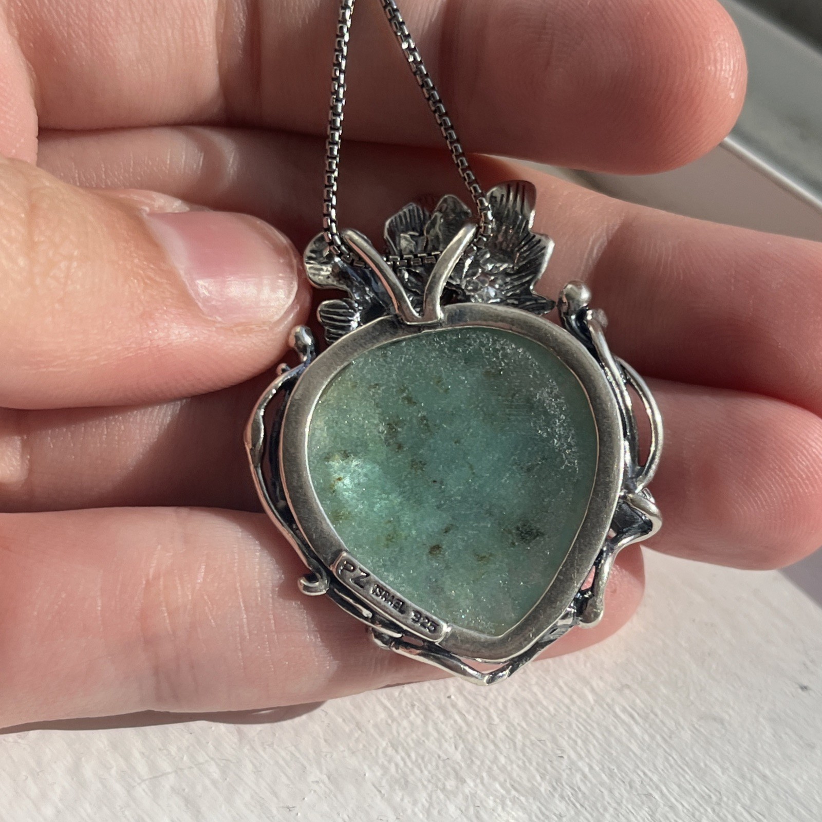 PAZ Creations Israel Blue Roman Glass Necklace 925 Sterling Silver