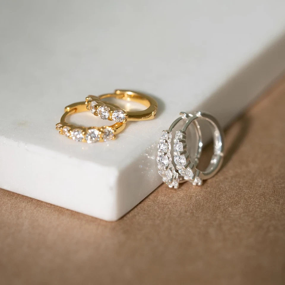 14k Yellow Gold 0.50CT Round Cut Lab Grown Diamond E Huggie Hoops Earrings