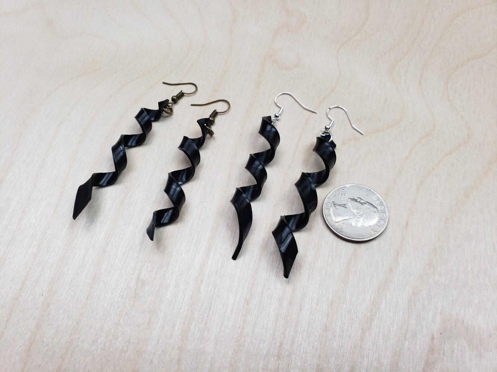 Upcycled Earrings Spiral Ribbon Twist 3D Curl Made From Upcycled LP Rock N Roll