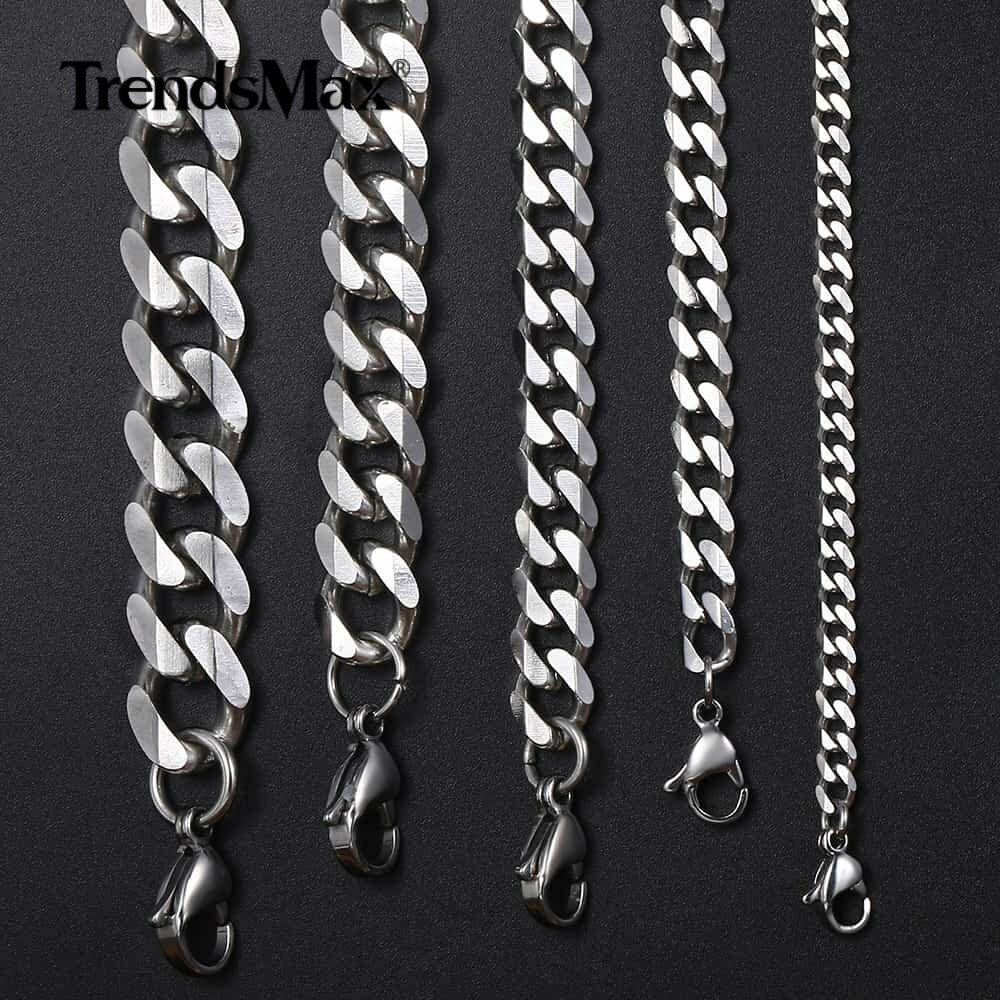 Mens Silver 316L Stainless Steel Cuban Curb Chain Necklace Choker 3/5/7/9/11mm