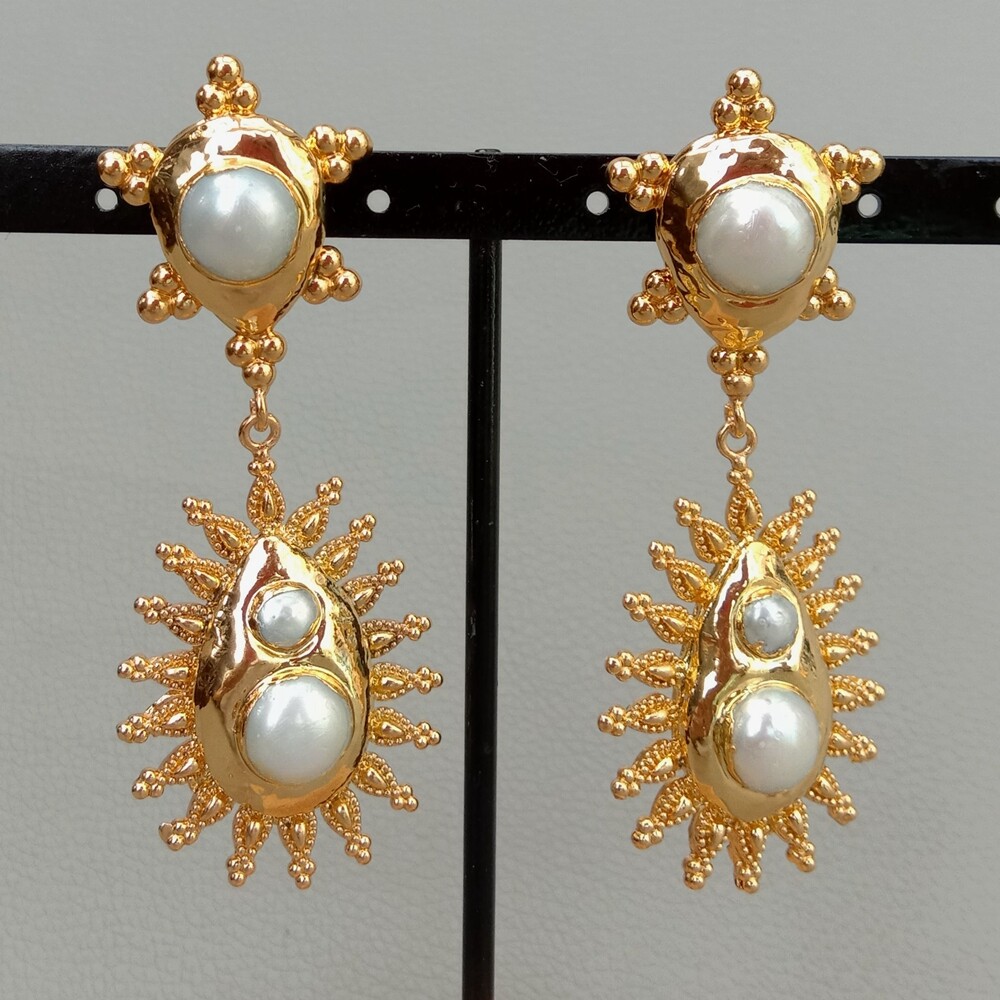 24 K Yellow Gold Plated Keshi Pearl Stud Earrings