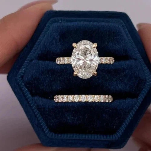 3.00Ct Oval Cut Lab Grown Diamond Halo Engagement Bridal Ring Set 14k Gold