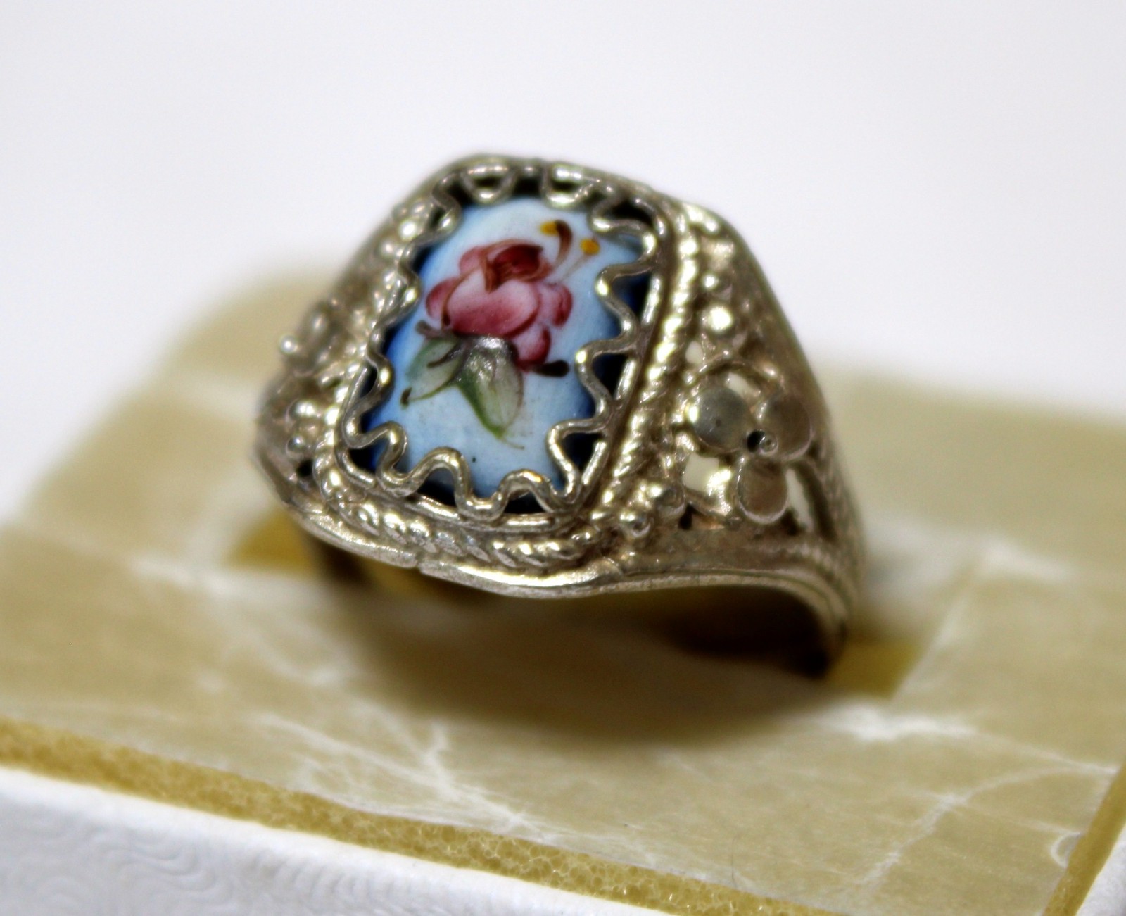 Vintage Russian Hand Painted Enamel Rings 3 Variation Finift Technique #85,86,90