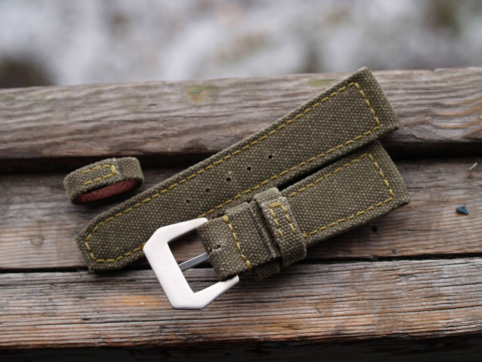 26 mm rugged handcrafted canvas watch strap Olive Green *Ready-Made *US-DutyPaid