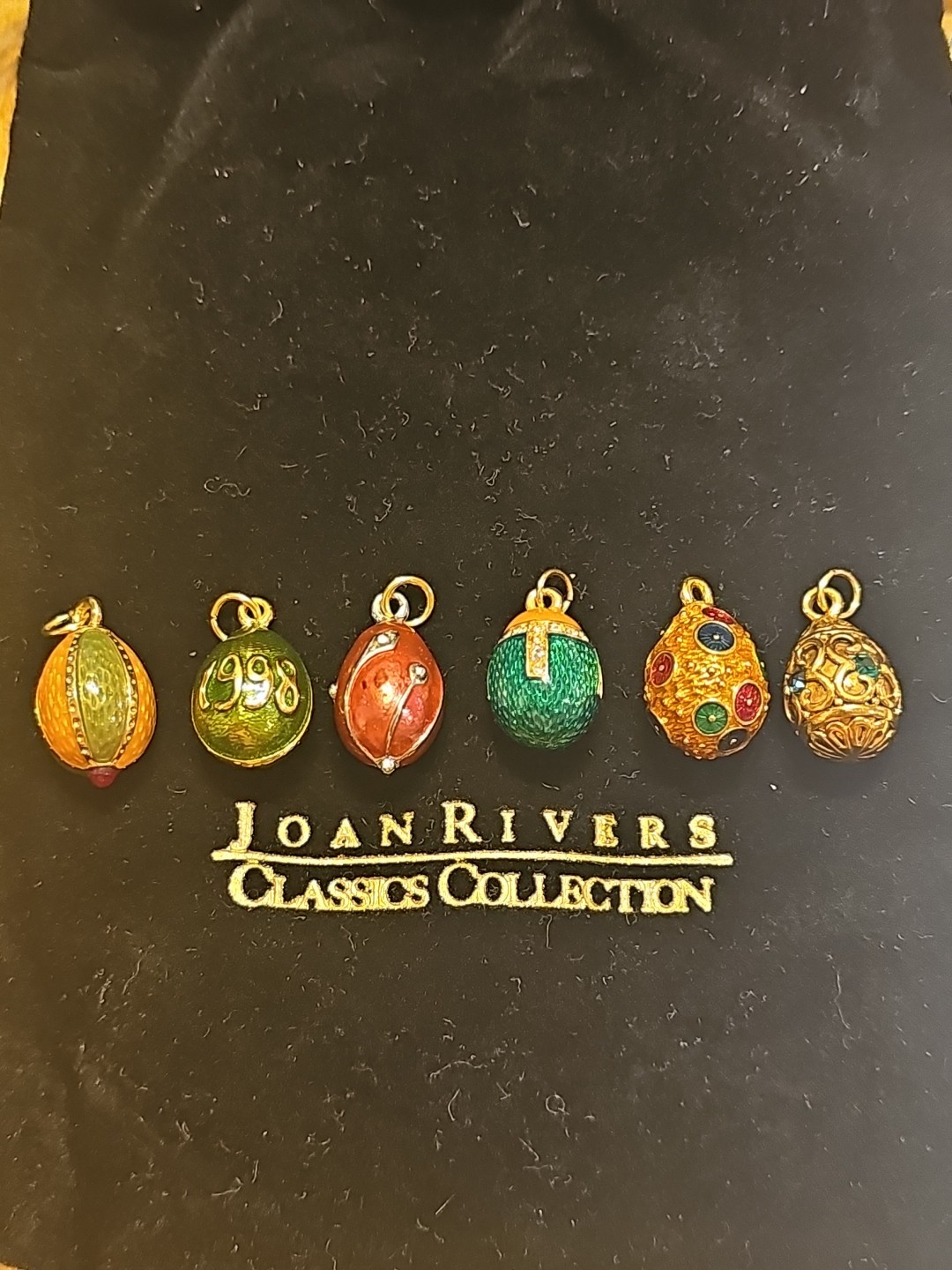 LOT OF 6 JOAN RIVERS ENAMEL FABERGE EGG STYLE CHARMS
