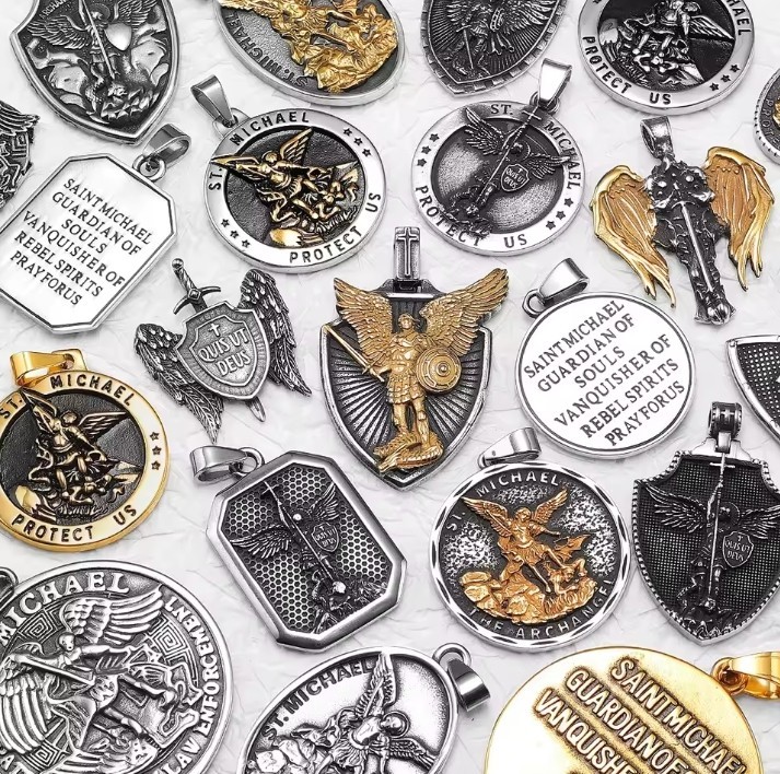 Arch Angel Michael Cross Wing Stainless Steel Men Necklaces Pendant Chain