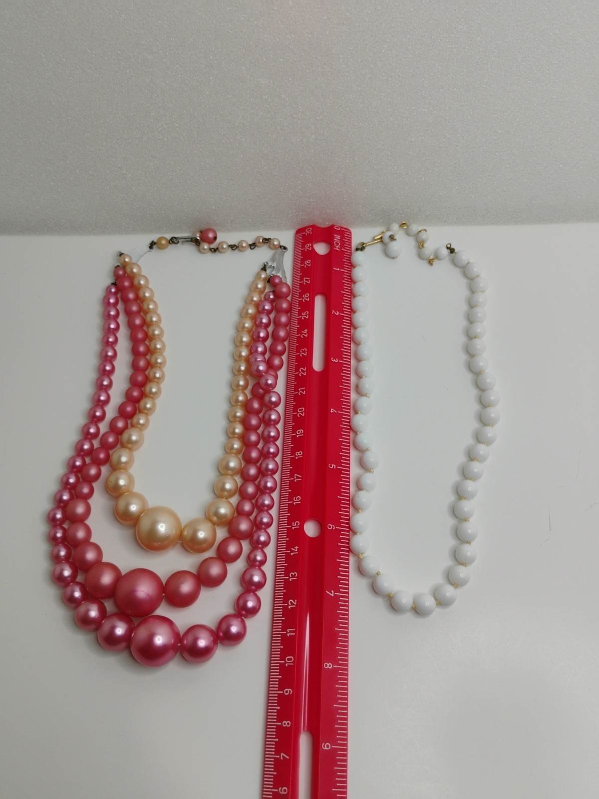 Japan On Clasp Two Necklaces ,Pink And White Faux Pearls, , Vtg
