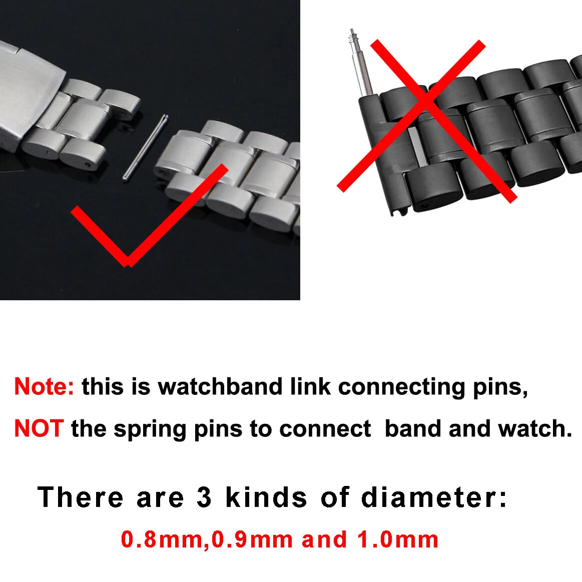300PCS Watch Band Split Link Bars 0.8 0.9 1.0mm Strap Hairpin 7.5mm 21 22 -27mm