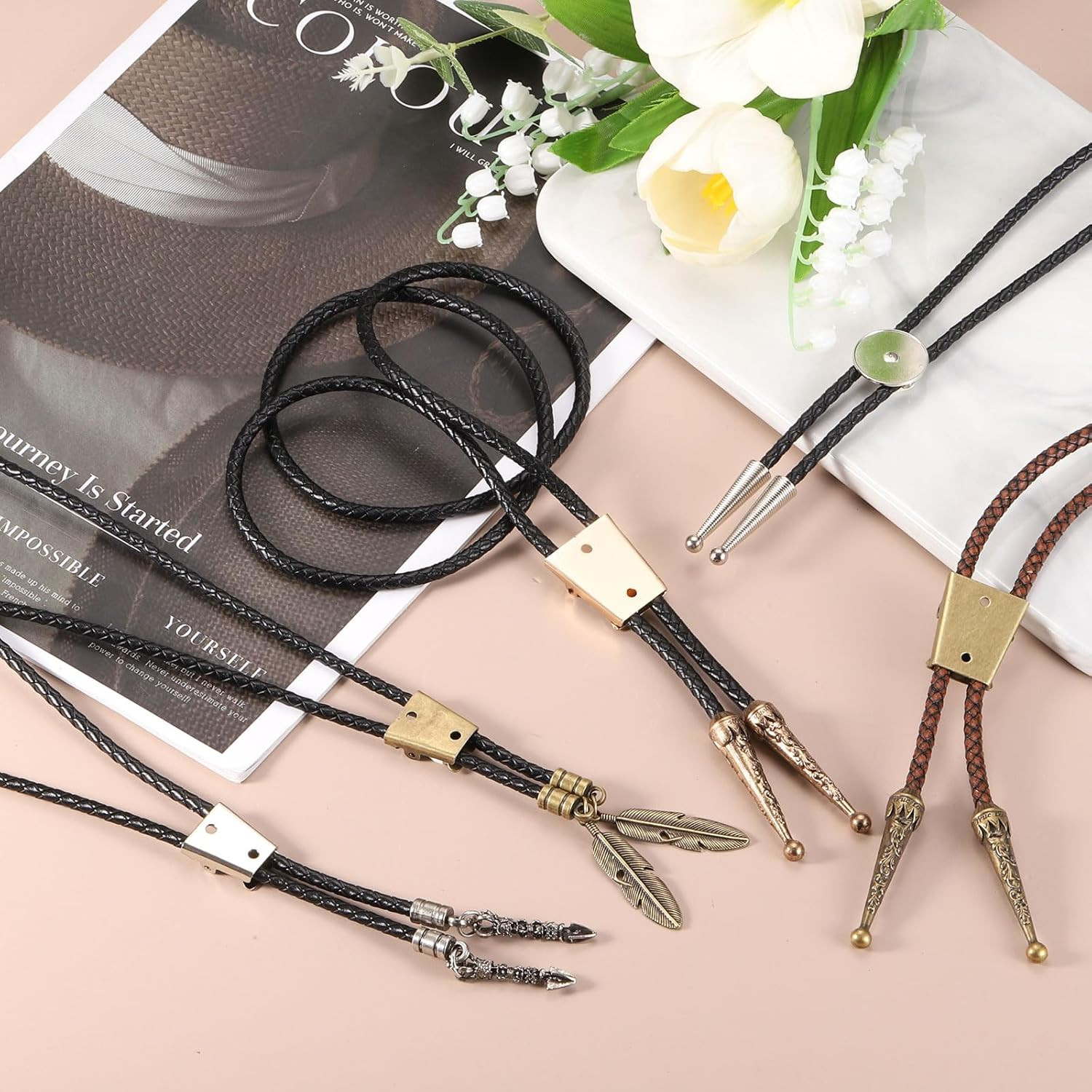 Bolo Tie Findings Kit, Bolo Tie Accessories Include Slide Clasps, 2Cord End C…