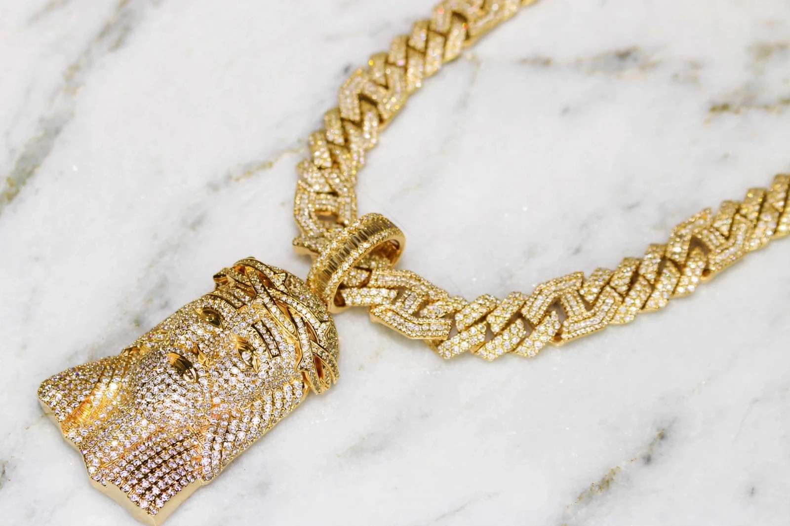 14k Stamp XXL JESUS Pendant 14mm FIGARUCCI 2Tone Gold Chain 98ct Lab Sim Diamond