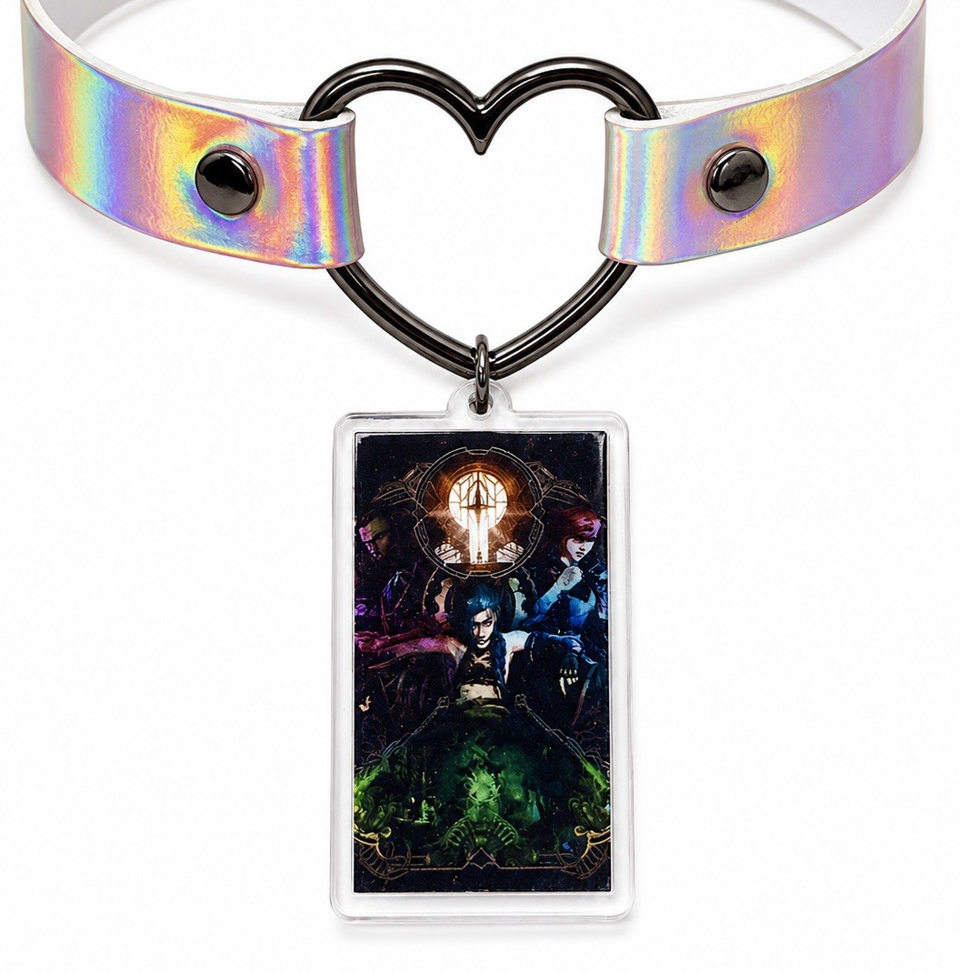 Jinx Arcane League Of Legends Holo Pink Faux Leather Choker Necklace Piltover