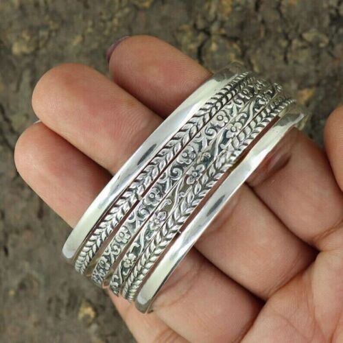 Solid 925 Silver 6 Set of Silver Bangles Handmade Designer Women Bangles SR109