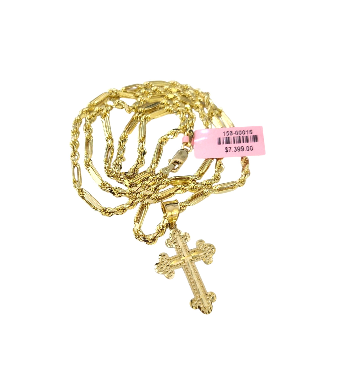 Real 14K Milano Rope Gold Chain Christ Cross Charm Set 3mm 18″–26″ Necklace